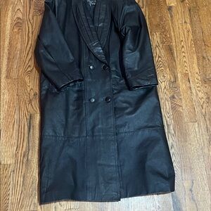 Womens Vintage Leather Jacket Trench Coat Black L  petite Marco Morani Used